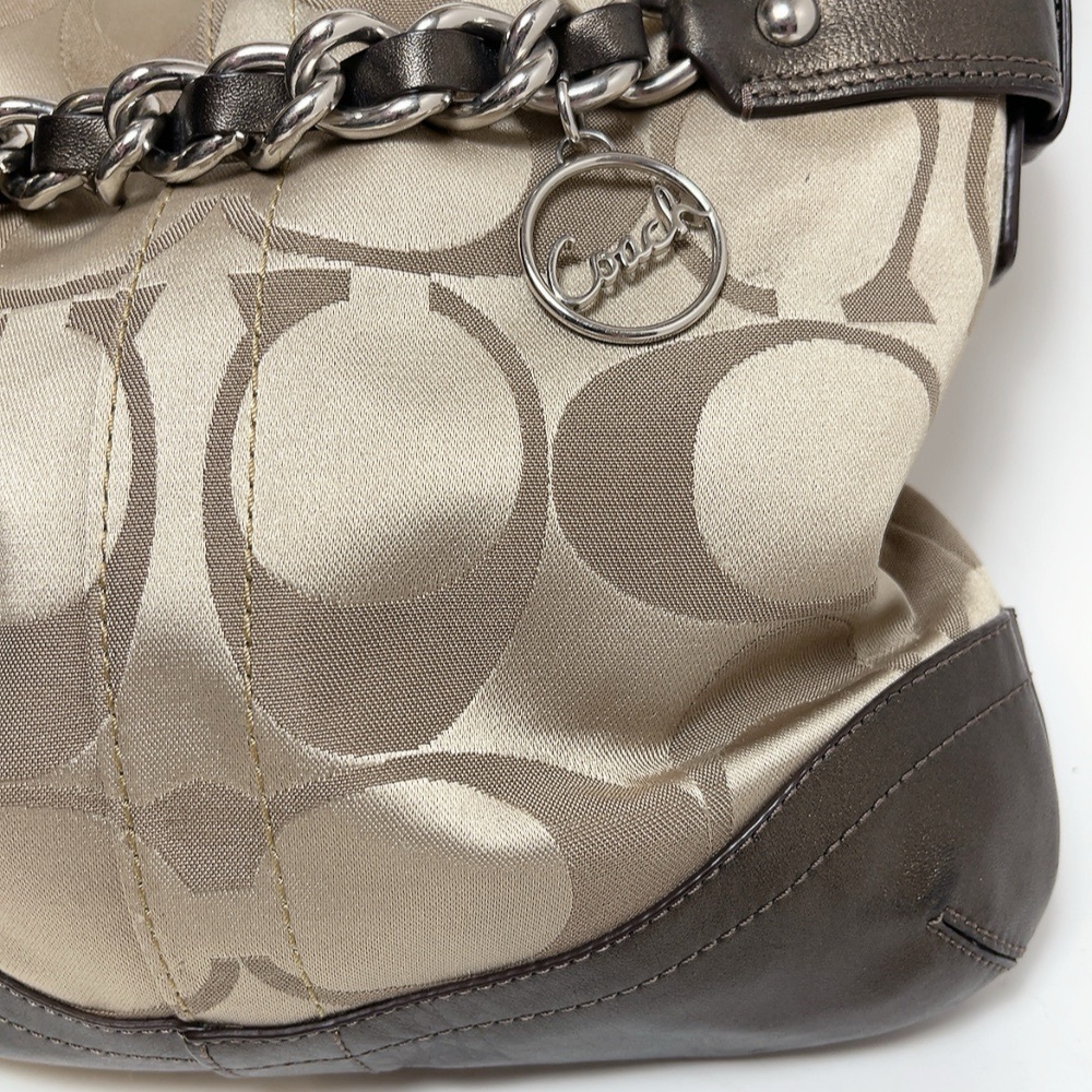 Coach Womens Brown Tan Sateen Signature Chain Duffle Convertible Crossbody Bag - Picture 5 of 15